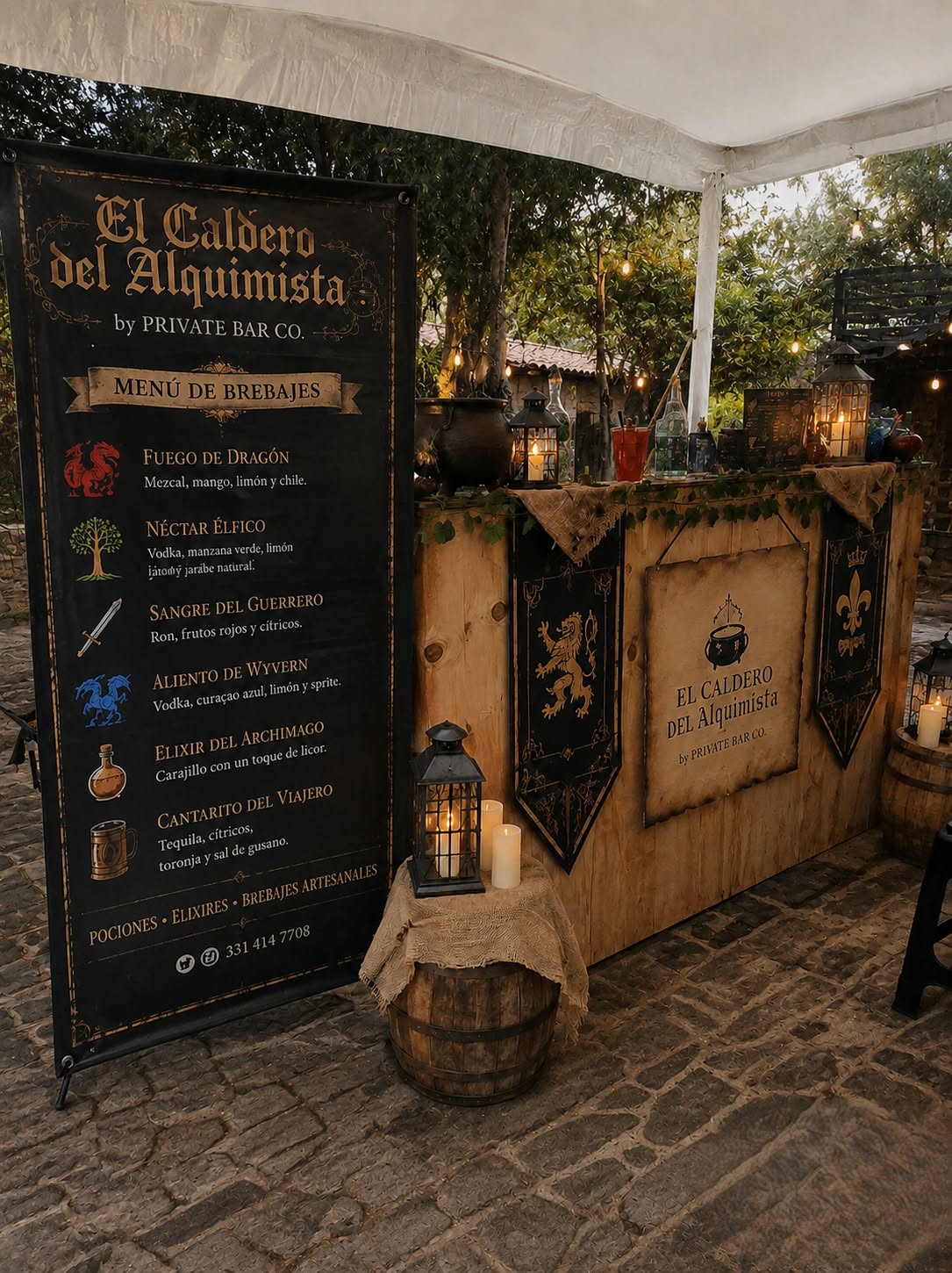 Barra temática El Caldero del Alquimista, diseño personalizado de Private Bar Co.